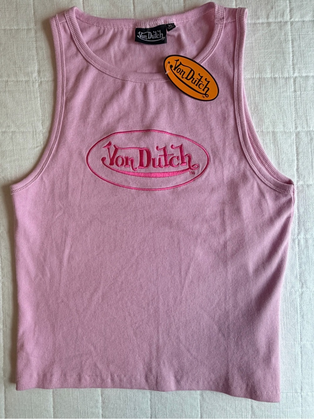 Von Dutch Light Pink Ribbed Logo Tank Top Girls Extra Large New With Tags